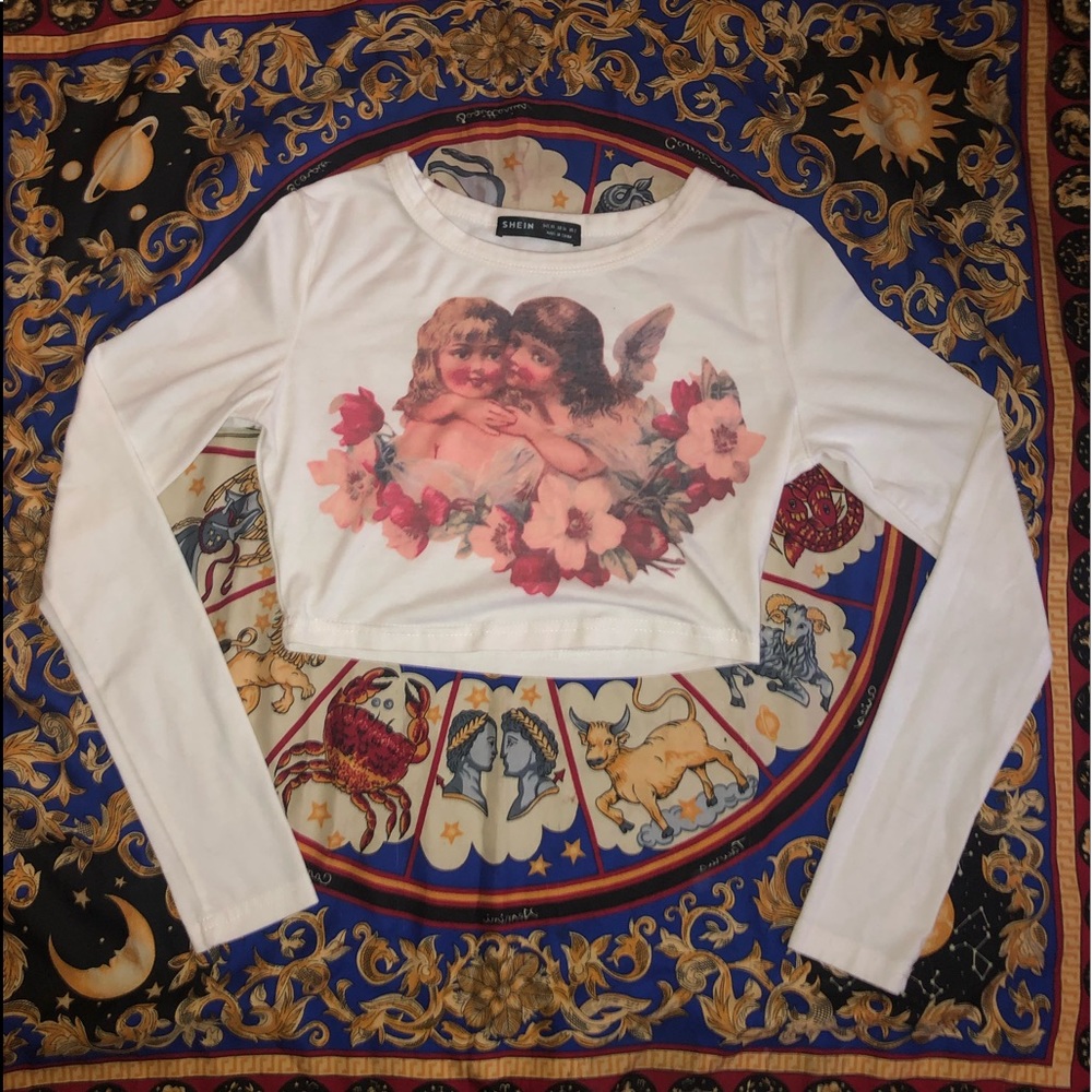 long sleep xs crop top with cute angel design 👼